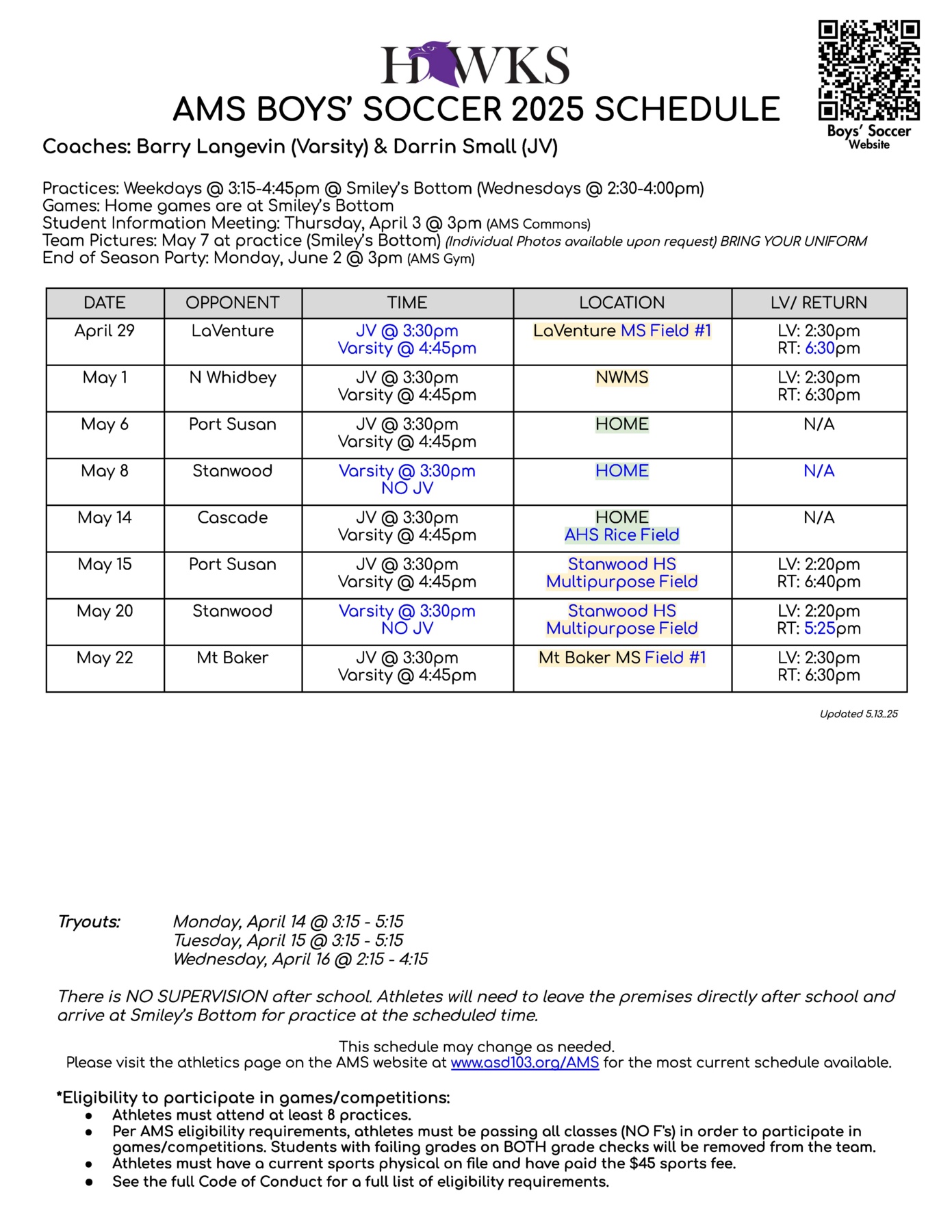 soccer schedule